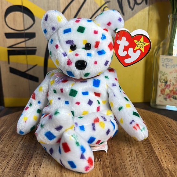 Ty K2 Beanie baby Celebration Confetti Themed Bear - Picture 1 of 9